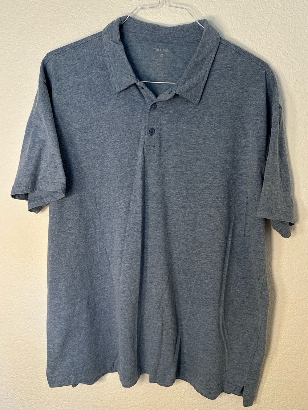 True Classic Men’s 2XL Polo Shirt Heather Blue Short Sleeve Cotton Blend Casual